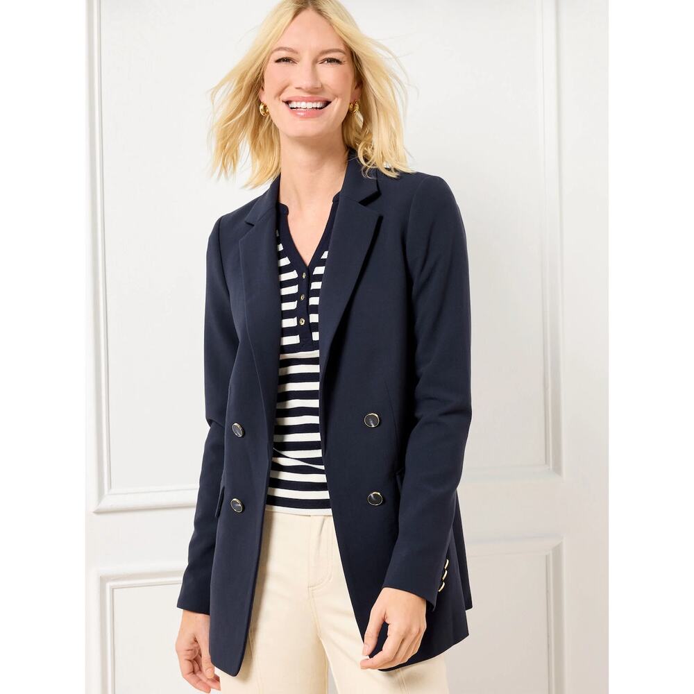 Talbots Tailored Stretch No Close Blazer Navy Blue Career Office Size 18 NWT